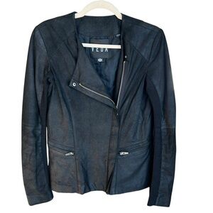 Veda Collarless Lamb Leather Jacket Matte Black Medium Contemporary Minimalist